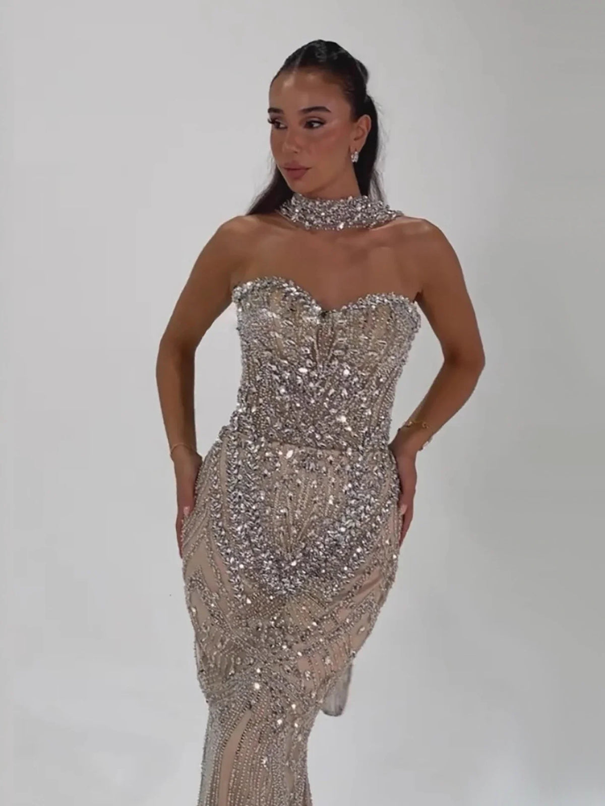 Kosovo Luxury Beaded Mermaid Evening Dress Strapless With Shawl CLA73375