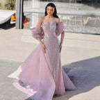 Luxury Beaded Pink Mermaid Evening Dress With Big Bow CLA73061