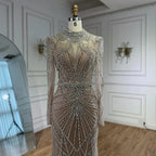 Modest Caramel High Collar Evening Dress For Women Wedding Party CLA73203