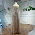 Arabic Simple Style Beaded A-Line With Cape Sleeves Square Neck Evening Dress CLA72590B