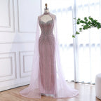 Luxury Dubai Caramel Beaded Evening Dress With Cape CLA72811C