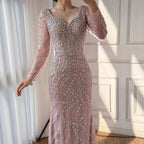 Luxury Muslim Nude Arabic Mermaid Beaded Evening Dress CLA73191
