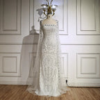 Luxury White Dubai Arabia Beaded Evening Dress With Cape CLA72870