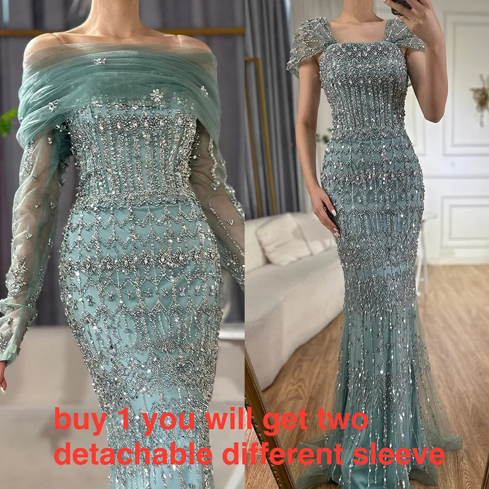 Dubai Mermaid Evening Dress Luxury Modest Arabic Party Gown CLA72714