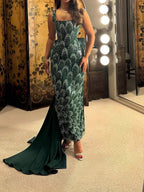 Luxury Evening Dress Emerald Green Bow Sheath Straight With Train CLA73380