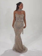 Kosovo Luxury Beaded Mermaid Evening Dress Strapless With Shawl CLA73375