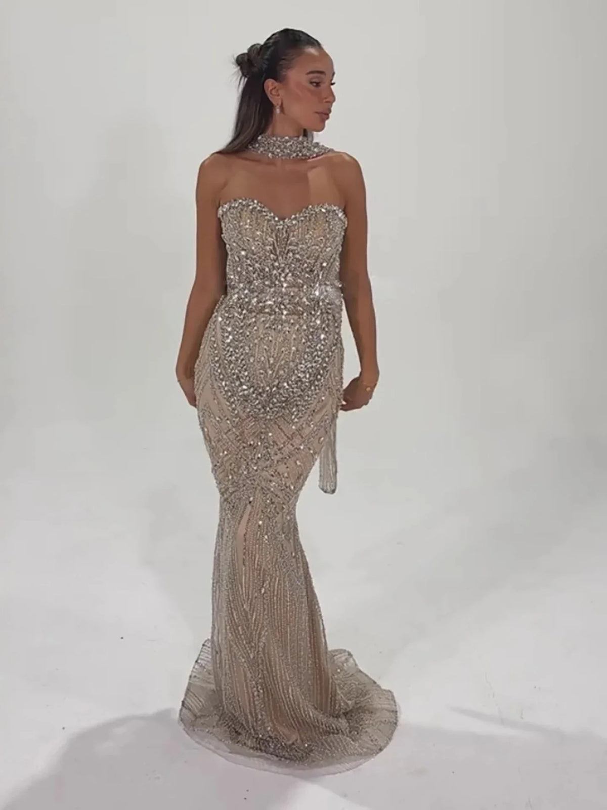 Kosovo Luxury Beaded Mermaid Evening Dress Strapless With Shawl CLA73375