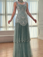 Luxury Turquoise Arabic Mermaid Beaded Evening Dress CLA73189B