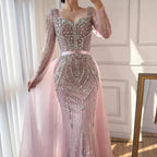Luxury Nude Beaded Mermaid Evening Dress With Overskirt CLA73190