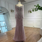 Luxury Nude Beaded Mermaid Evening Dress With Overskirt CLA73190