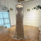 Kosovo Luxury Beaded Pearls Tassels Nude Evening Dress With Short Cape CLA72876