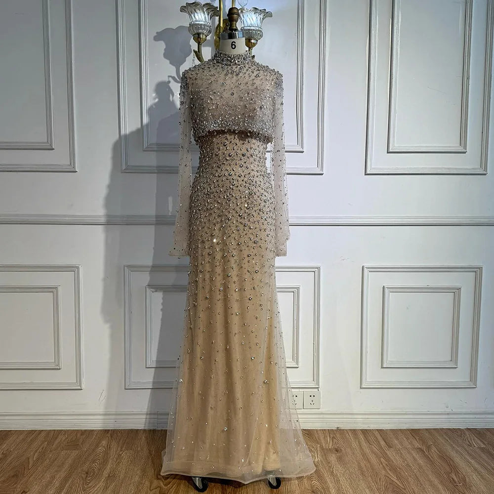 Arabic Two-Piece Luxury Beaded Mermaid Evening Dress With Detachable Top CLA73095