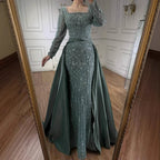 Luxury Dubai Arabic Muslim Caramel Mermaid Beaded Evening Gown with Overskirt CLA72533A