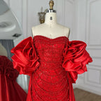 Arabic Luxury Pearls Strapless Mermaid With Cape Evening Dress CLA72585A