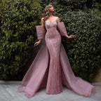 Luxury Beaded Pink Mermaid Evening Dress With Big Bow CLA73061