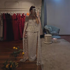 Luxury Nude Dubai Crystal Beaded Evening Dress with Cape LA73274