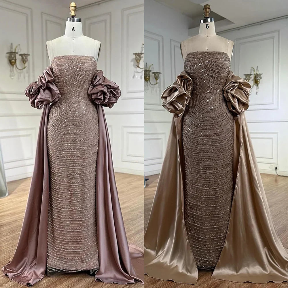 Luxury Arabic Dusty Rose Evening Dresses with Cape CLA72543