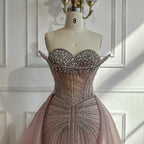 Arabic Luxury Beaded Mermaid Overskirt With Slit Strapless Evening Dress CLA72811