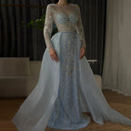 SERENE HILL  Luxury Muslim Nude Beaded Mermaid Evening Dress With Overskirt CLA71597