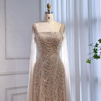 Arabic Simple Style Beaded A-Line With Cape Sleeves Square Neck Evening Dress CLA72590B