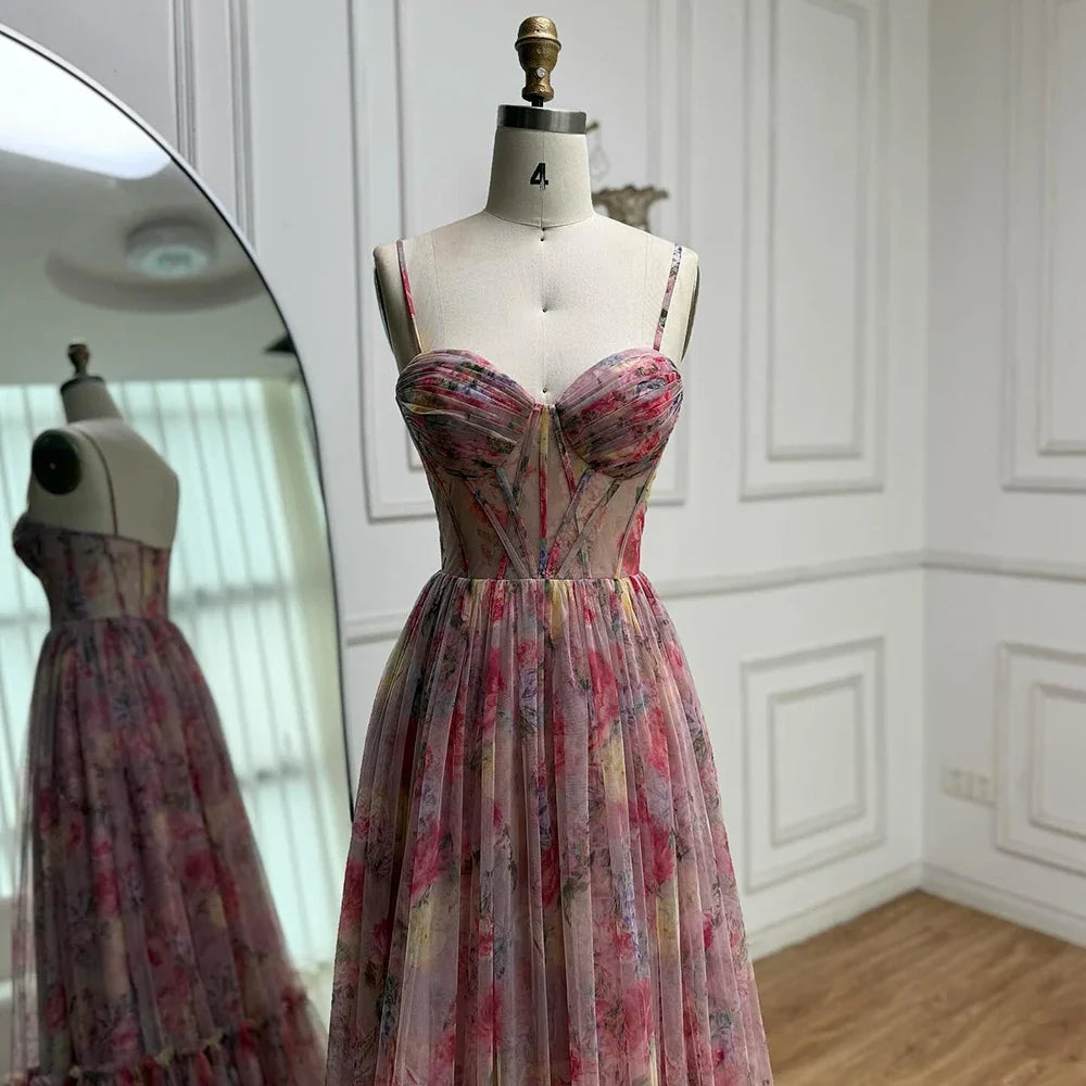 Arabic Chiffon Printed Floral Sleeveless A-Line Prom Dress CLA73149