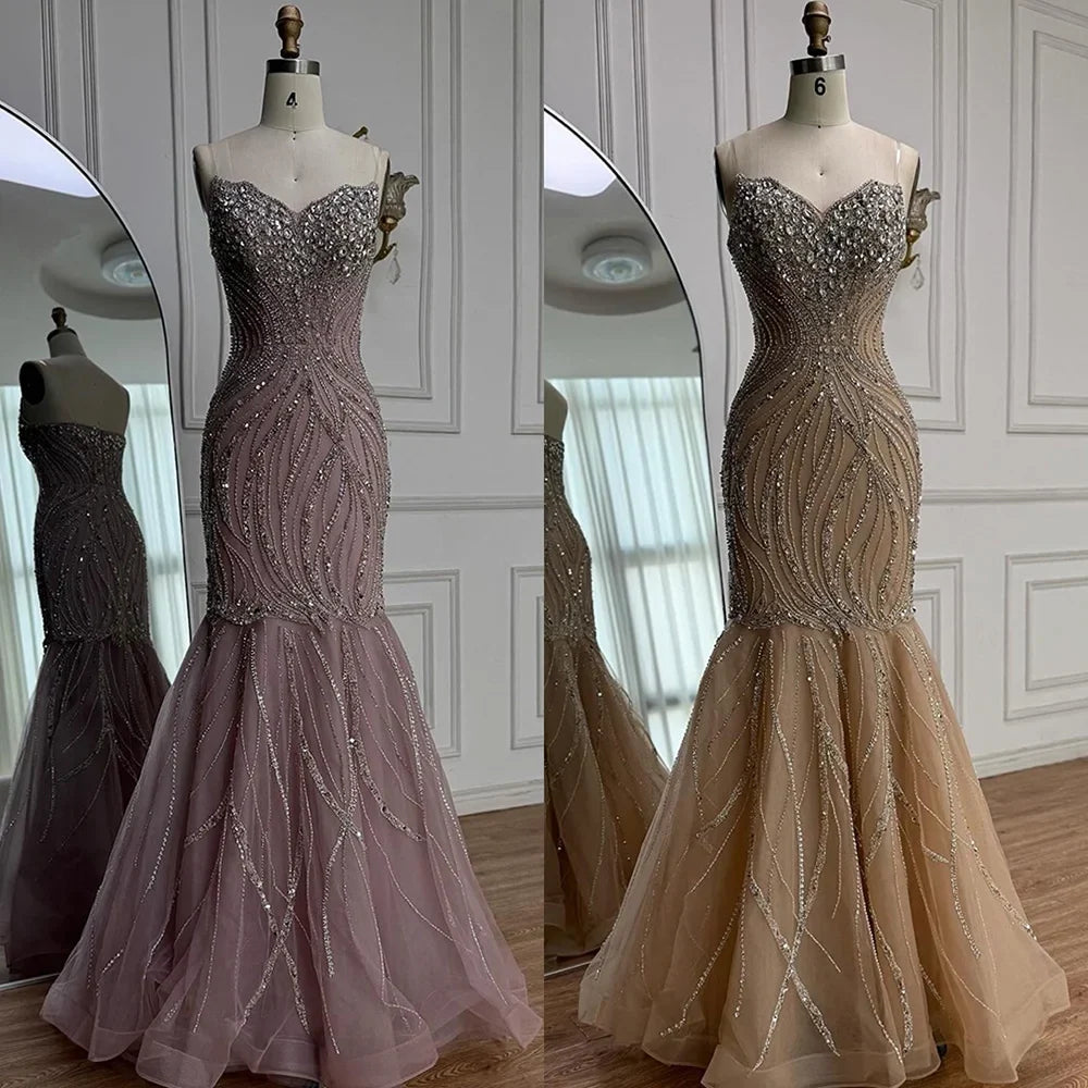 Arabic Luxury Beaded Mermaid Strapless Evening Dress CLA73124