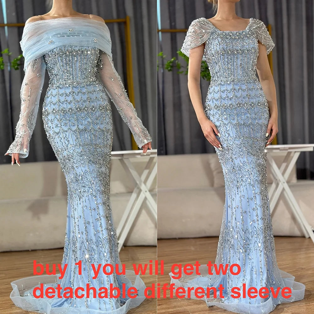 Dubai Mermaid Evening Dress Luxury Modest Arabic Party Gown CLA72714