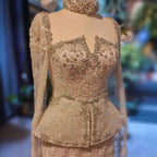 Luxury Nude Dubai Crystal Beaded Evening Dress with Cape LA73274