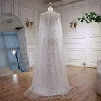 Luxury White Dubai Arabia Beaded Evening Dress With Cape CLA72870