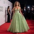 Sage Green A-Line Spaghetti Straps Simple Beaded Prom Dress CLA72636