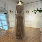 Luxury Arabic Caramel Beaded Evening Dress With Cape Sleeves CLA72966A