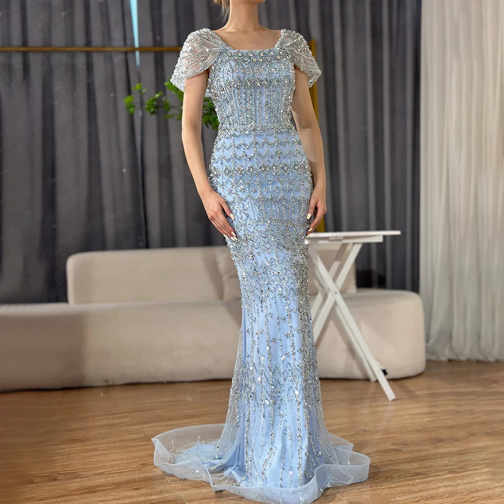 Dubai Mermaid Evening Dress Luxury Modest Arabic Party Gown CLA72714