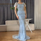 Dubai Mermaid Evening Dress Luxury Modest Arabic Party Gown CLA72714