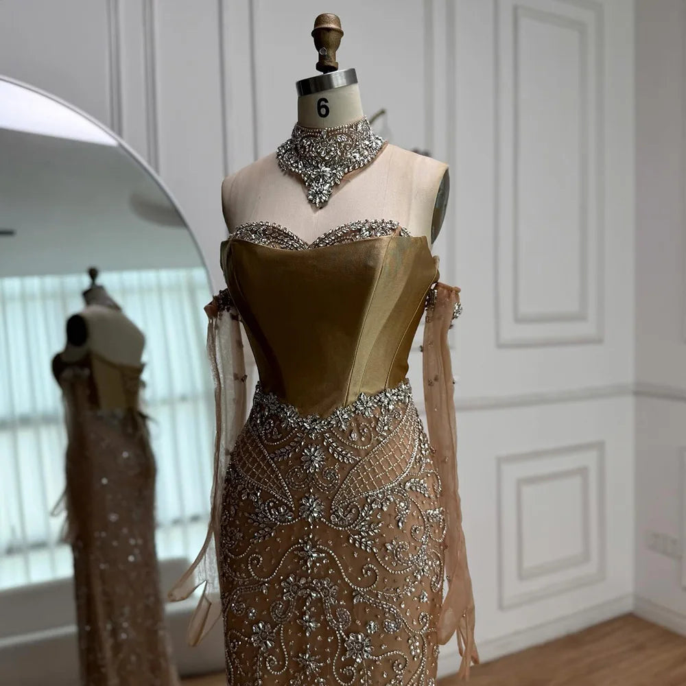 Kosovo Luxury Beaded Evening Dress With Gloves CLA72929