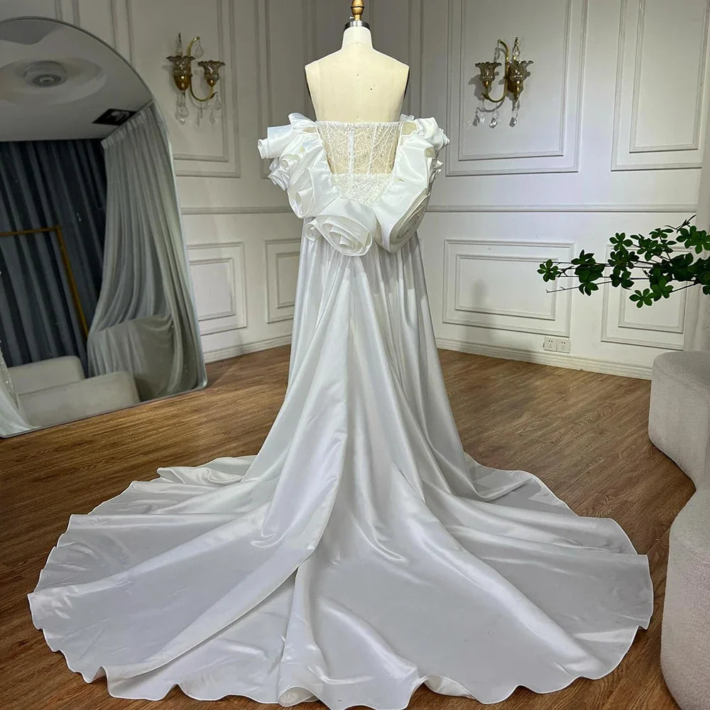 Arabic Luxury Pearls Strapless Mermaid With Cape Evening Dress CLA72585A
