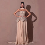 Luxury Designer Nude Beaded Chiffon Evening Dress CLA72915