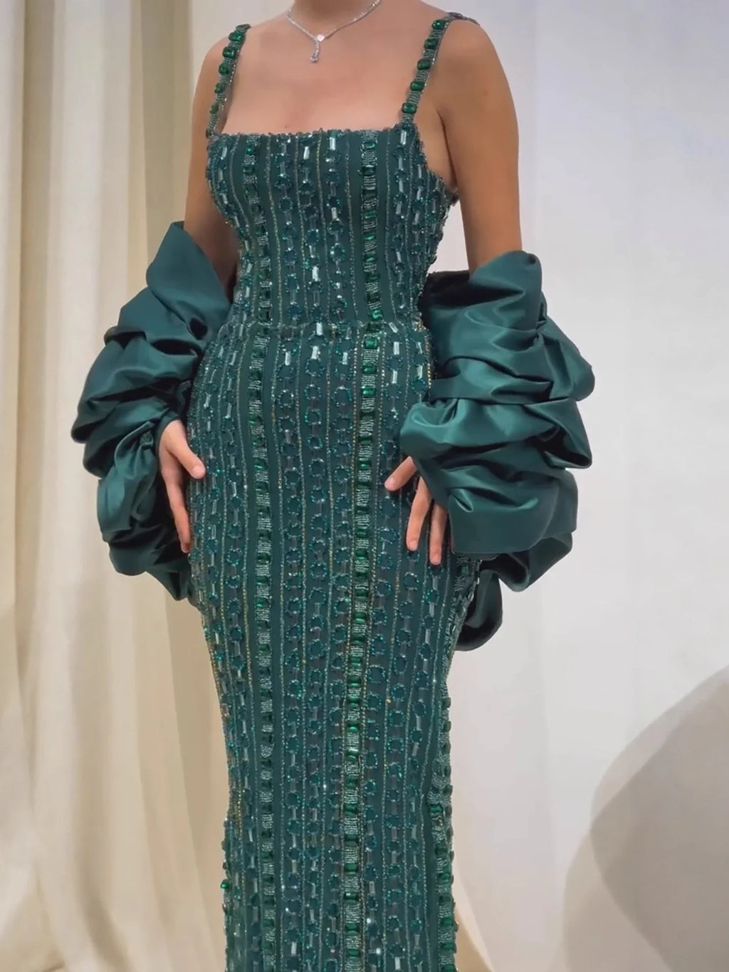 Kosovo Luxury Beaded Mermaid Evening Dress Spaghetti Straps For Women Birthday Party CLA73355