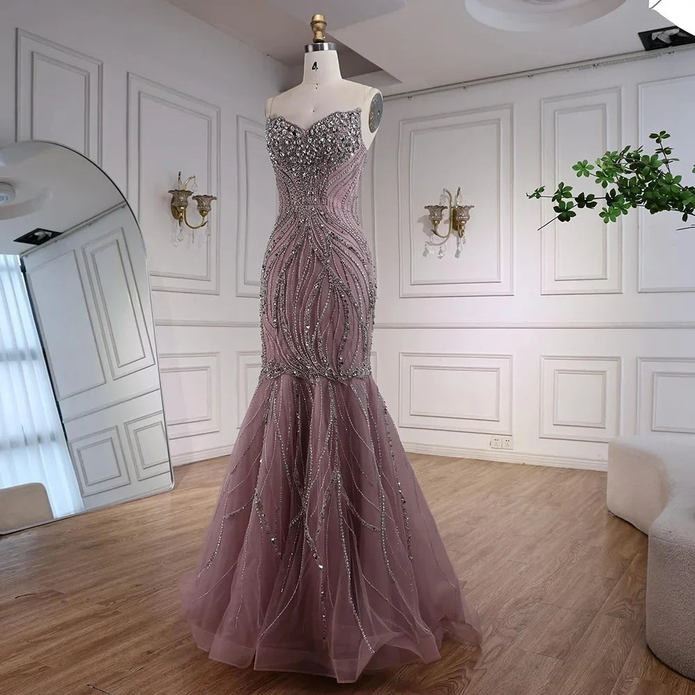 Arabic Luxury Beaded Mermaid Strapless Evening Dress CLA73124