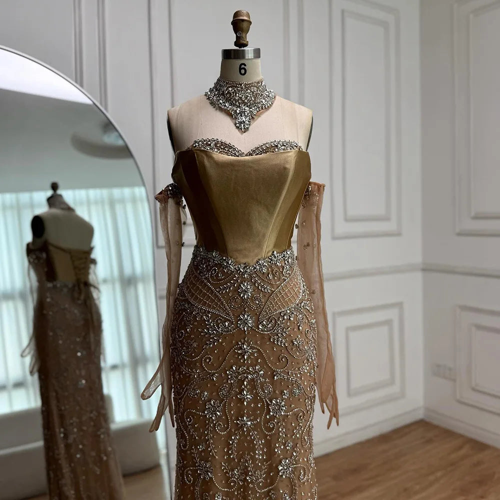 Kosovo Luxury Beaded Evening Dress With Gloves CLA72929