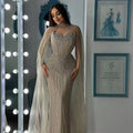 Luxury Dubai Caramel Beaded Evening Dress With Cape CLA72811C
