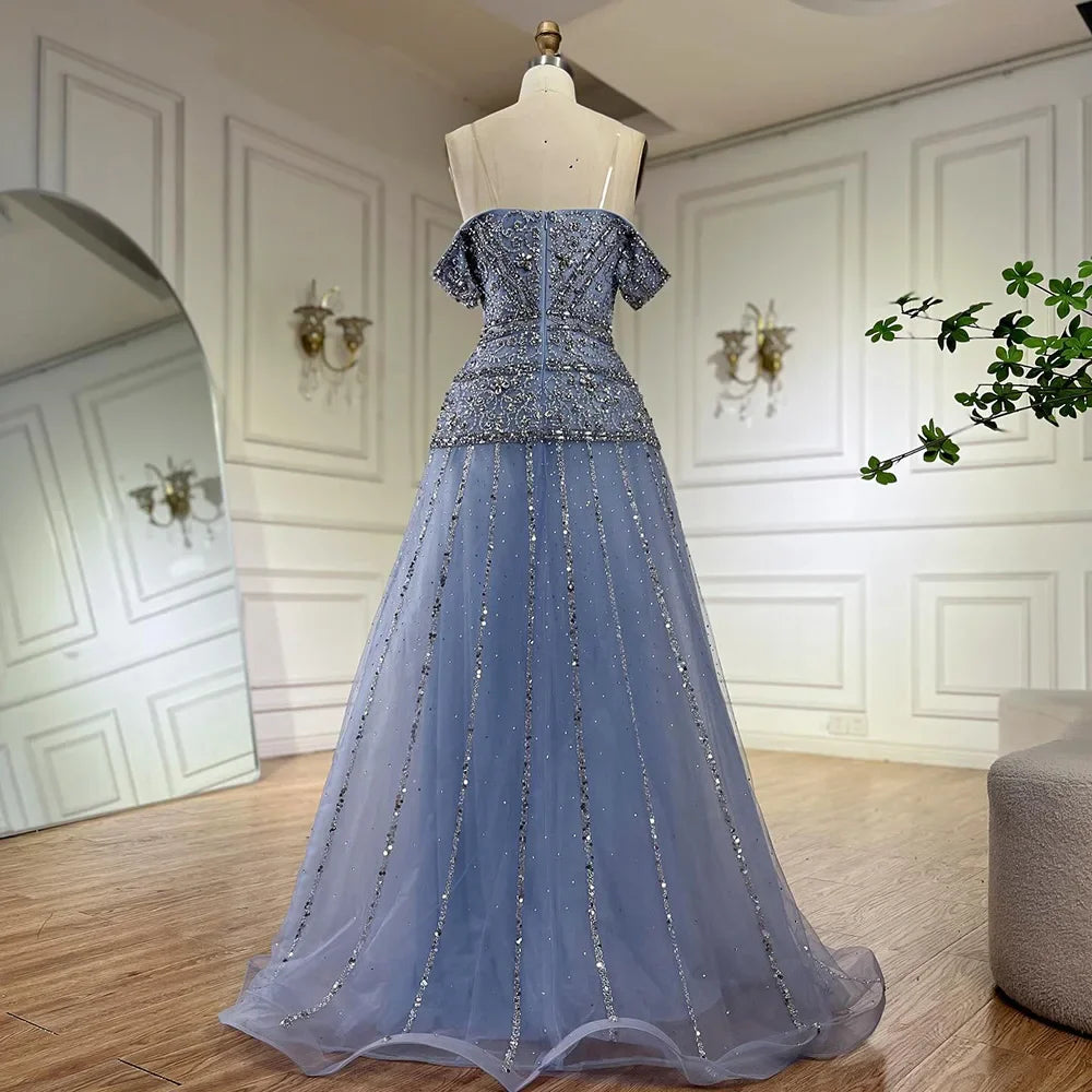 Luxury Caramel Off The Shoulder A-Line Beaded Evening Dress CLA72709
