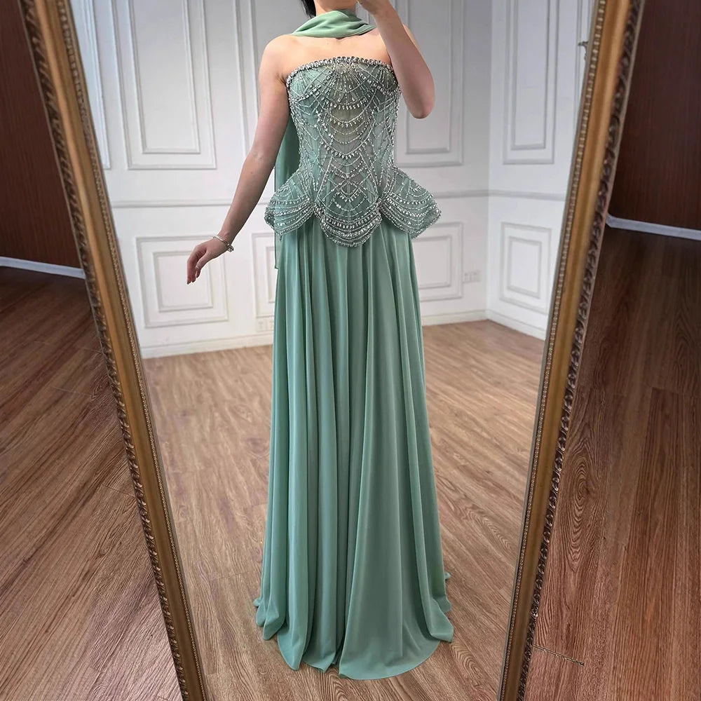Luxury Designer Nude Beaded Chiffon Evening Dress CLA72915