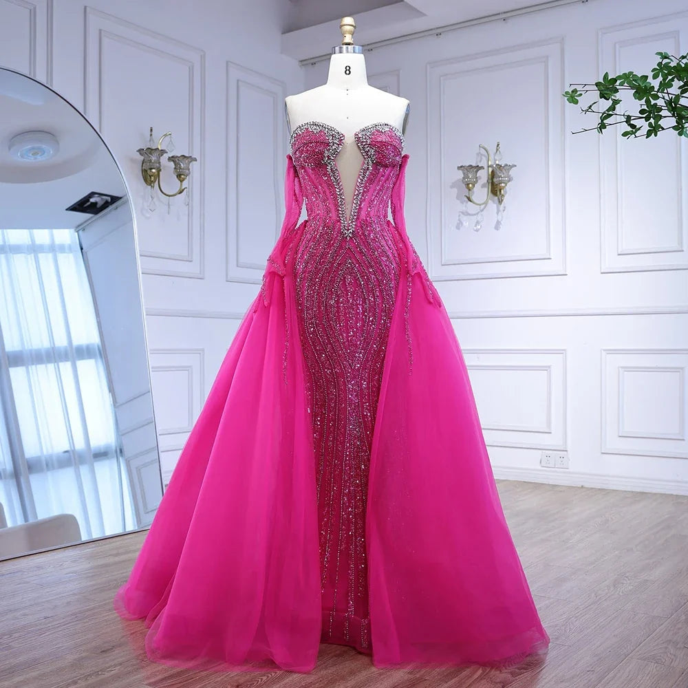 Luxury Blue Mermaid Evening Dress With Gloves And Overskirt CLA72582