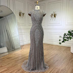 Luxury Designer Dubai Silver Nude Arabic Evening Dresses CLA72344