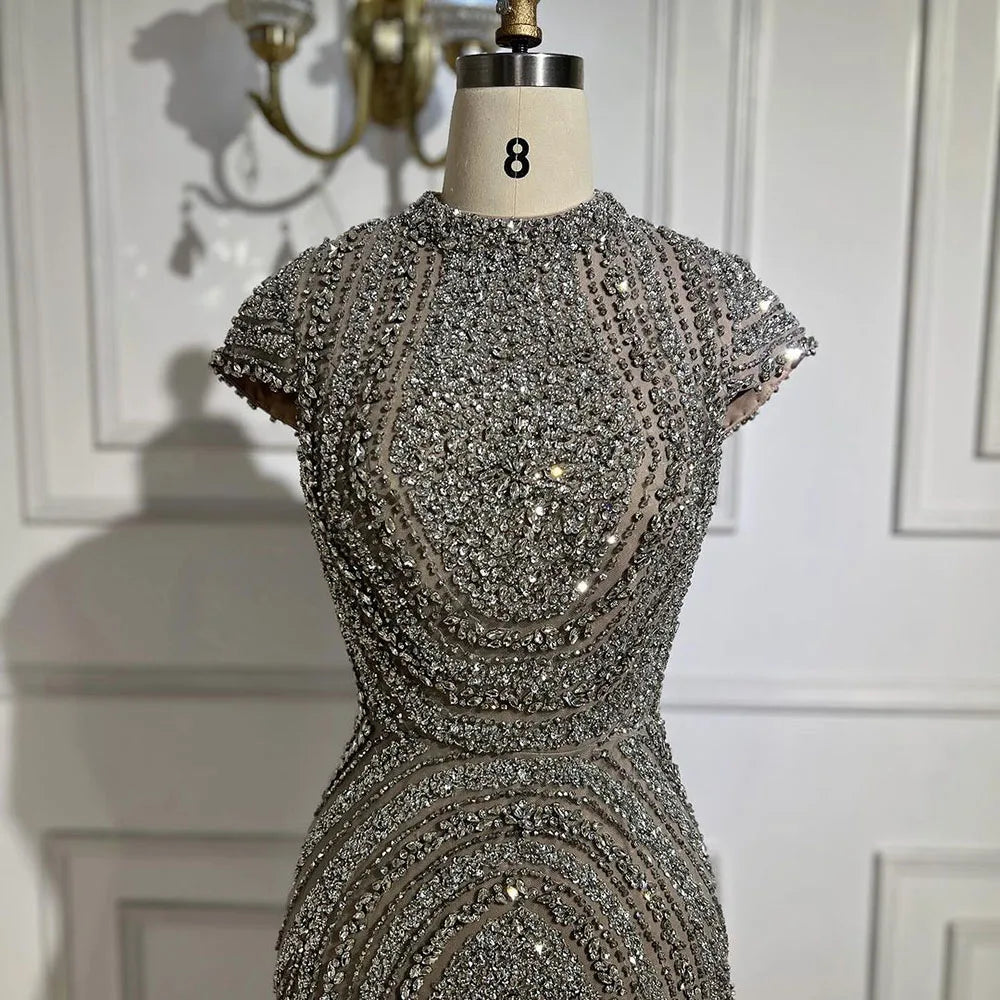 Luxury Designer Dubai Silver Nude Arabic Evening Dresses CLA72344