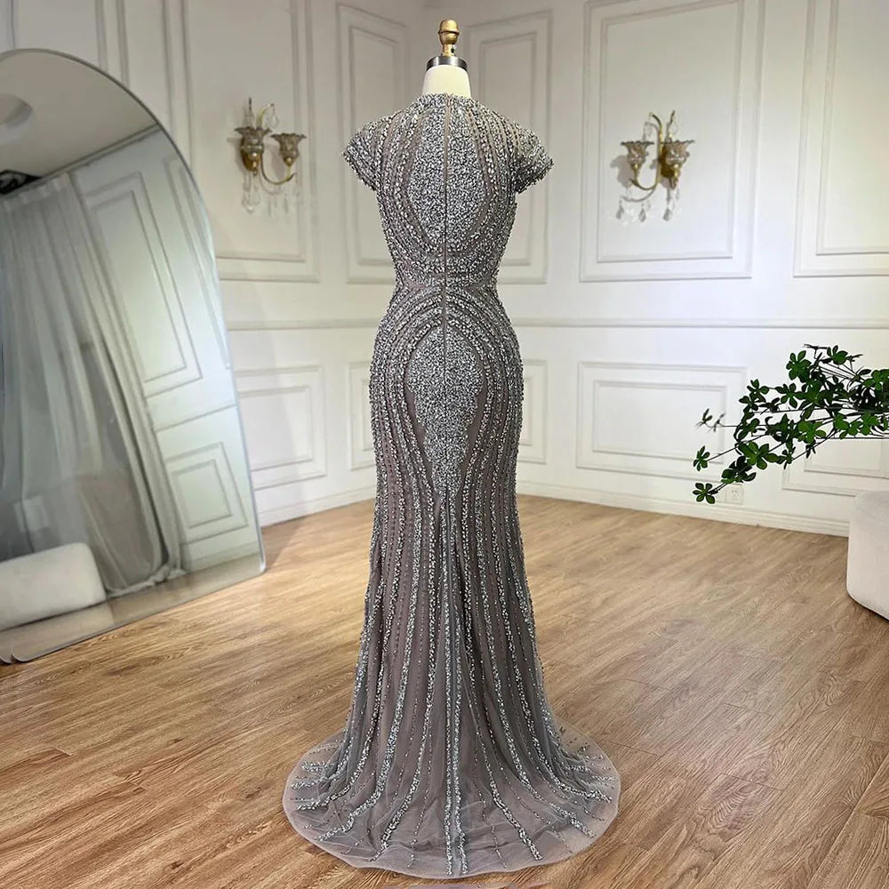 Luxury Designer Dubai Silver Nude Arabic Evening Dresses CLA72344