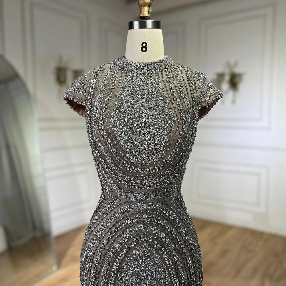 Luxury Designer Dubai Silver Nude Arabic Evening Dresses CLA72344