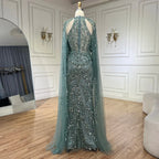 Arabic Luxury Beaded Mermaid Evening Dress Cape Sleeves For Women Wedding Party CLA72652