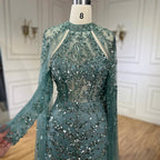 Arabic Luxury Beaded Mermaid Evening Dress Cape Sleeves For Women Wedding Party CLA72652