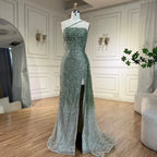 Luxury Blue One Shoulder Evening Dress with Overskirt CLA72434